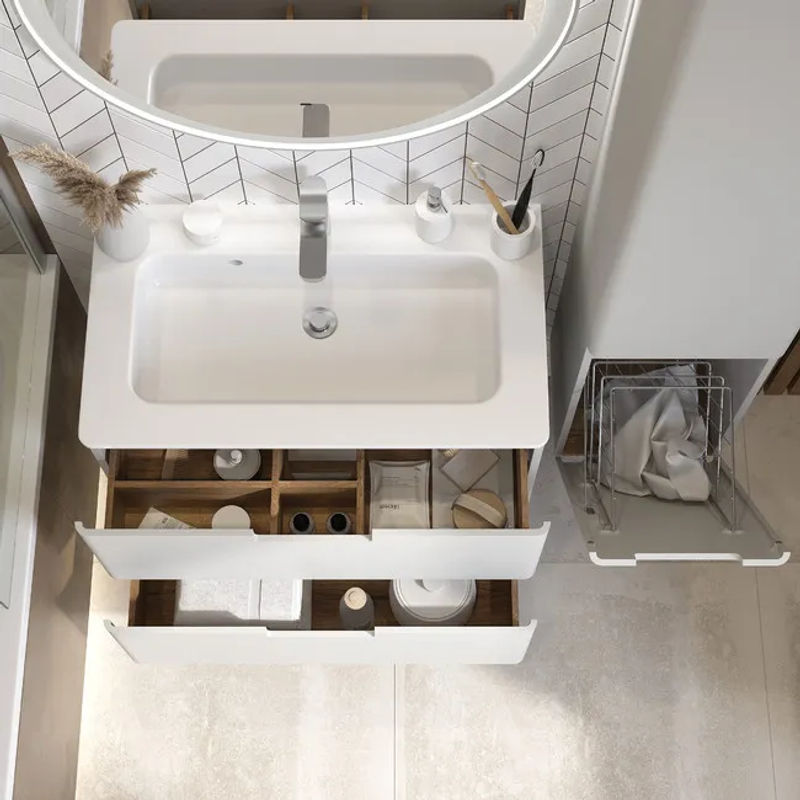 Шкаф-пенал для ванной BRIZ Прато Лайт 35 с б/к правый / 240 04-06к35-00 02 ЛТ светло-серый (матовый)