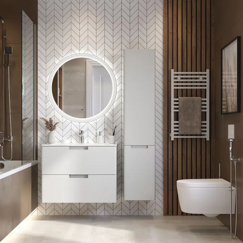 Шкаф-пенал для ванной BRIZ Прато Лайт 35 с б/к правый / 240 04-06к35-00 02 ЛТ светло-серый (матовый)