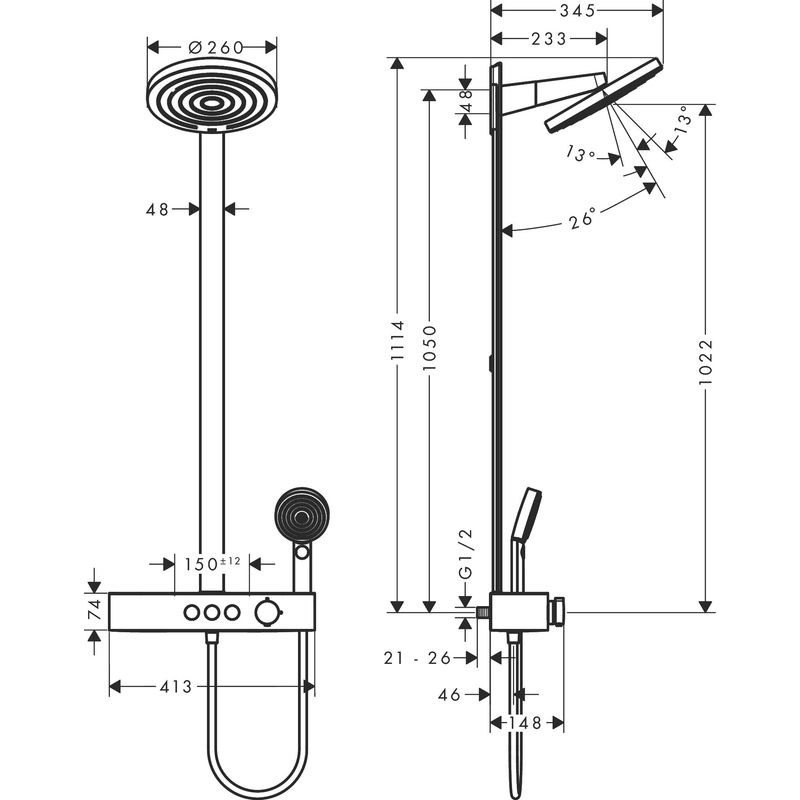 Душевая система Hansgrohe Pulsify Showerpipe 260 2jet 24240670 матовый черный с термостатом