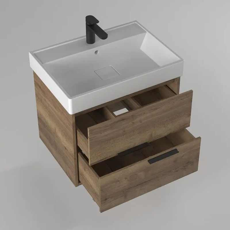 Тумба с раковиной BRIZ Тесо 65 подвесная + Вилис / 243 03-18065-17 00 ВЕЛ дуб веллингтон табак