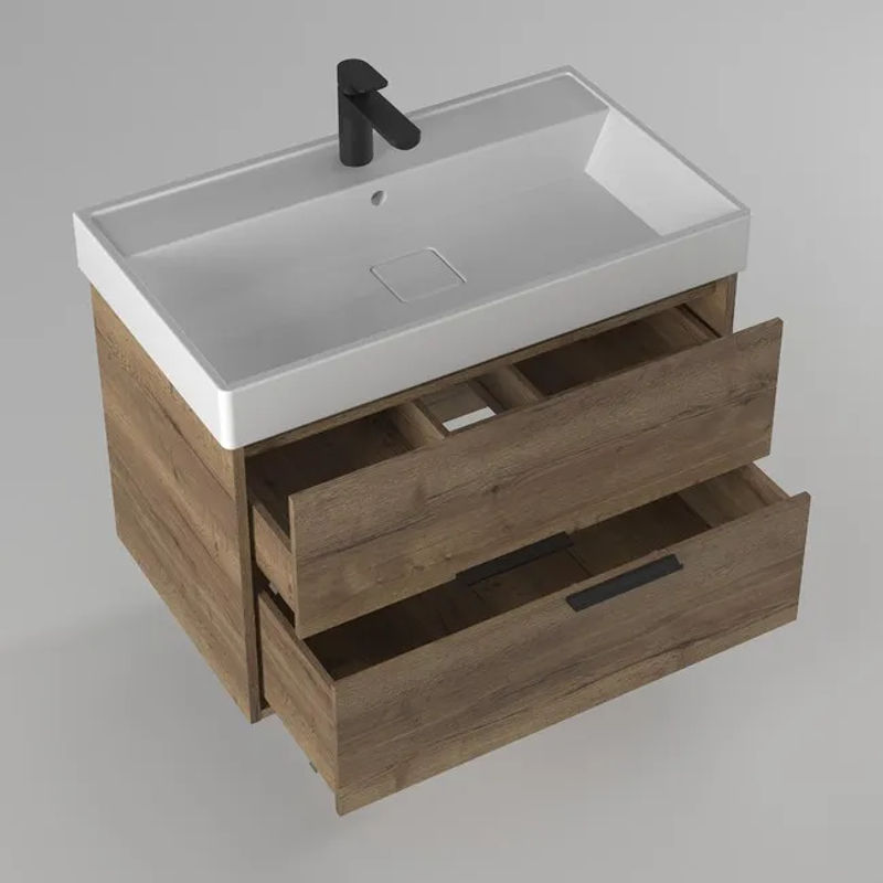 Тумба с раковиной BRIZ Тесо 80 подвесная + Вилис / 243 03-18080-17 00 ВЕЛ дуб веллингтон табак