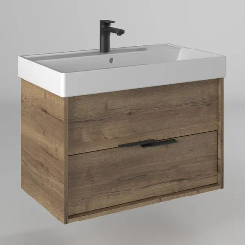 Тумба с раковиной BRIZ Тесо 80 подвесная + Вилис / 243 03-18080-17 00 ВЕЛ дуб веллингтон табак