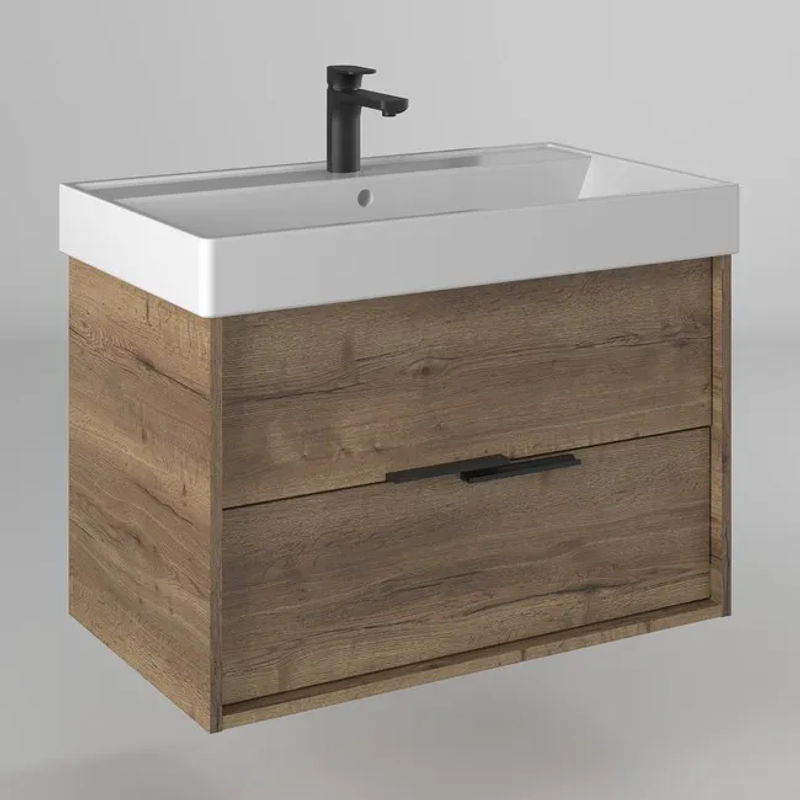 Тумба с раковиной BRIZ Тесо 80 подвесная + Вилис / 243 03-18080-17 00 ВЕЛ дуб веллингтон табак