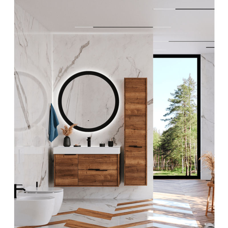 Тумба с раковиной BRIZ Тесо 100 подвесная + Вилис / 243 03-20100-17 00 ВЕЛ дуб веллингтон табак