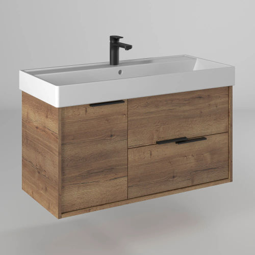 Тумба с раковиной BRIZ Тесо 100 подвесная + Вилис / 243 03-20100-17 00 ВЕЛ дуб веллингтон табак