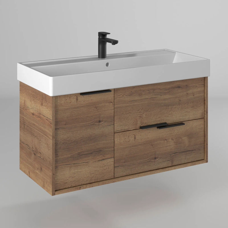 Тумба с раковиной BRIZ Тесо 100 подвесная + Вилис / 243 03-20100-17 00 ВЕЛ дуб веллингтон табак