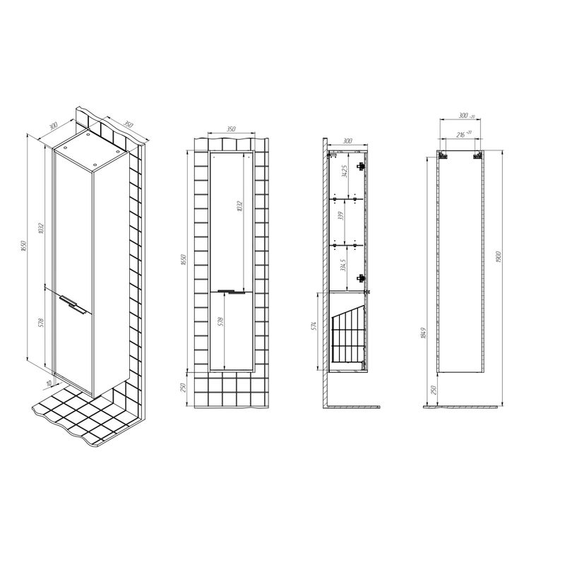 Шкаф-пенал для ванной BRIZ Тесо 35 с б/к правый / 243 04-06к35-00 02 ВЕЛ дуб веллингтон табак
