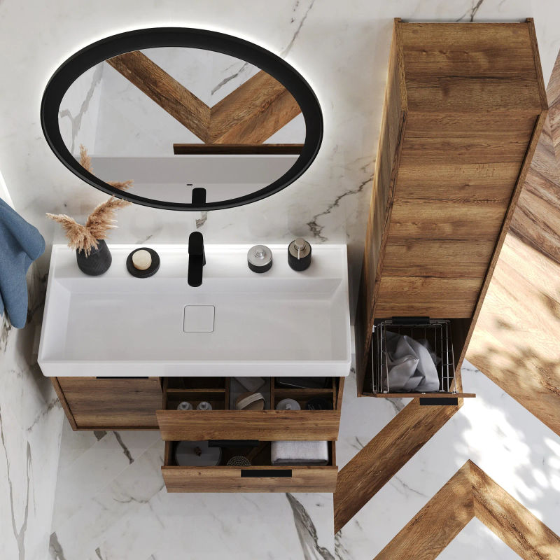 Шкаф-пенал для ванной BRIZ Тесо 35 с б/к правый / 243 04-06к35-00 02 ВЕЛ дуб веллингтон табак