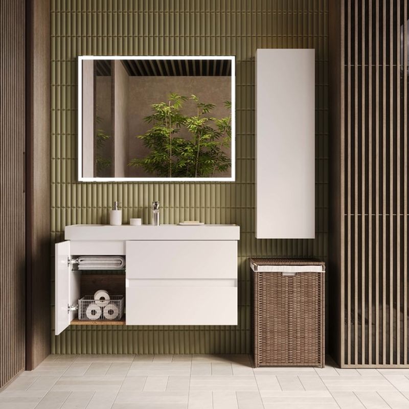 Тумба с раковиной BRIZ Импрэс 100 + Грэмми / 245 03-20100-19 00 БЕЛ