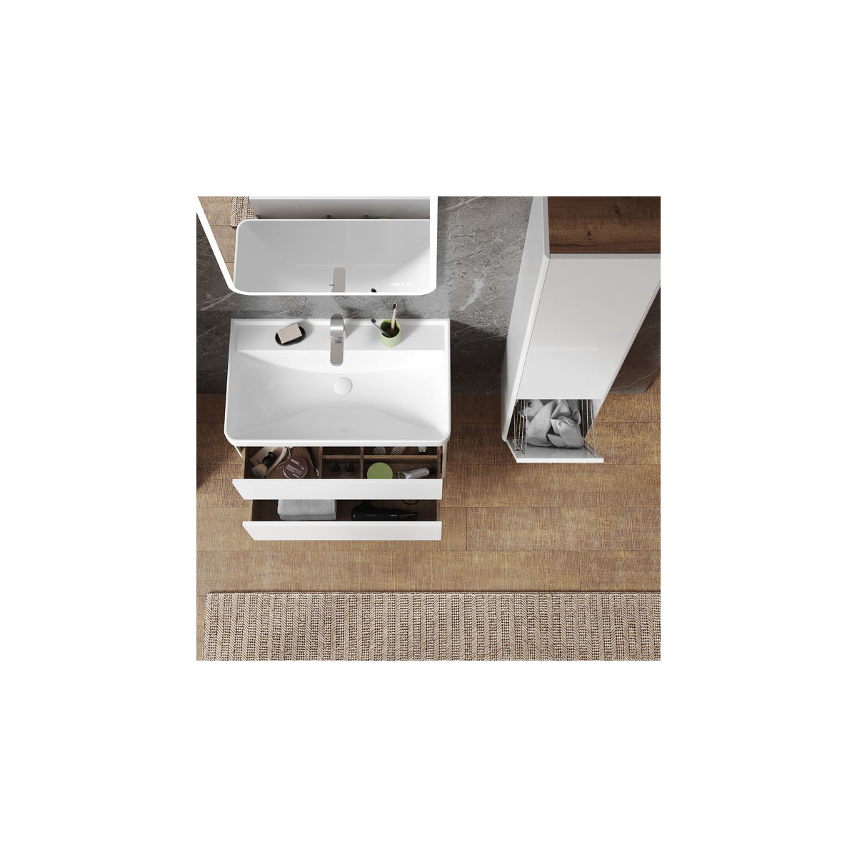 Тумба подвесная BRIZ Сенсе 70 с умывальником Beauty + clik-clak