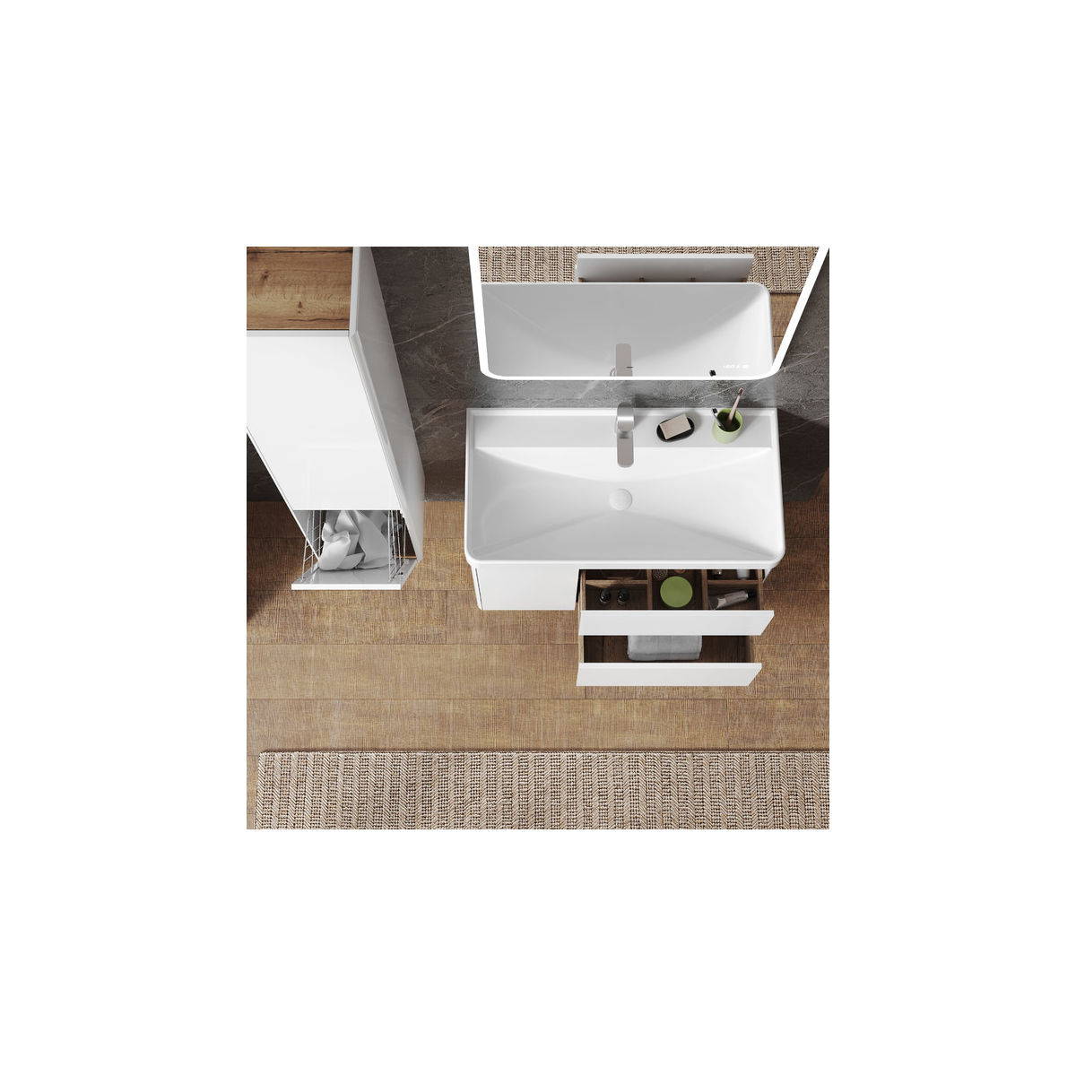 Тумба подвесная BRIZ Сенсе 90 с умывальником Beauty + clik-clak