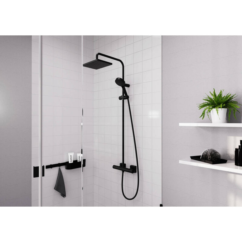Душевая система Hansgrohe Vernis Shape Showerpipe 230 1jet 26286670 матовый черный с термостатом