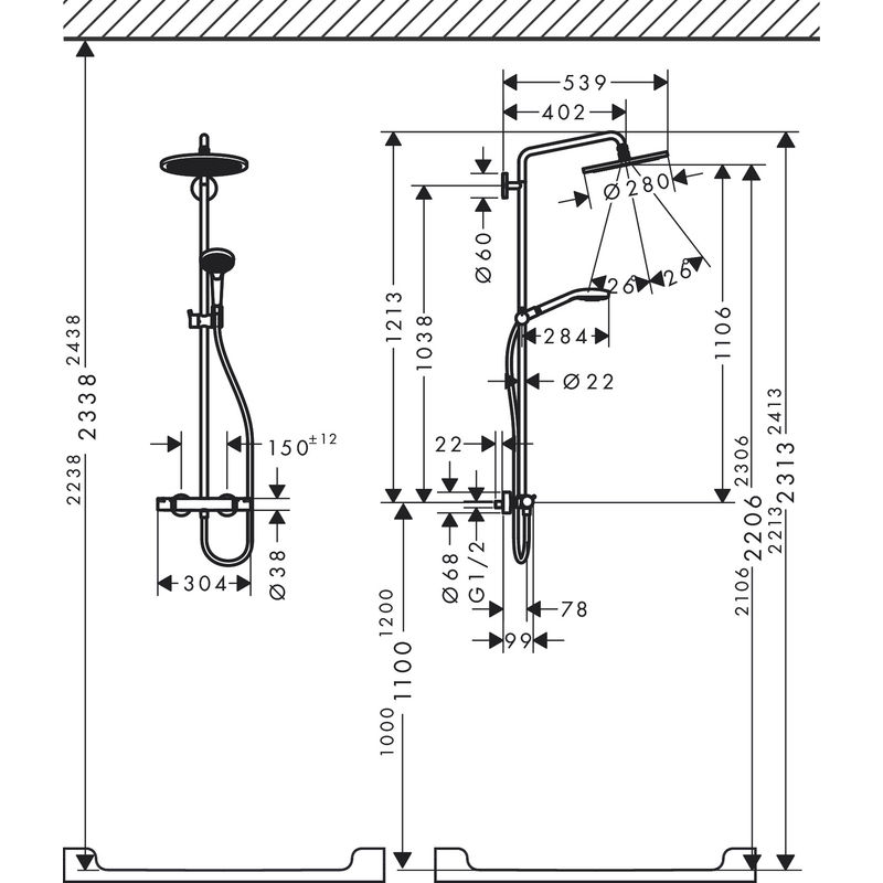 Душевая система Hansgrohe Croma Select Showerpipe 280 1jet 26790000 хром с термостатом