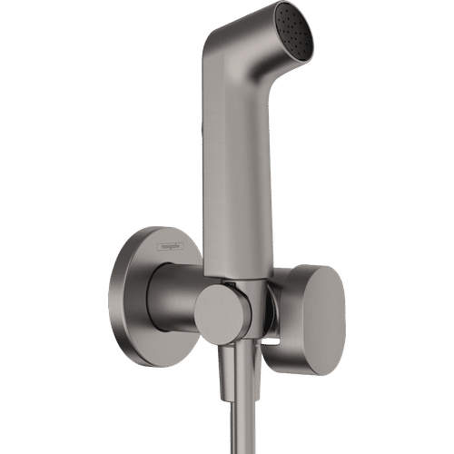 Встраиваемый гигиенический душ Hansgrohe Bidette 1jet S EcoSmart+ со шлангом 125 см и держателем / 29232340 Brushed Black Chrome