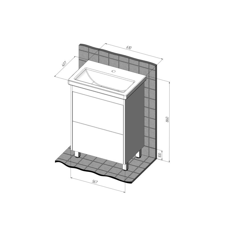 Тумба с раковиной BRIZ Риччи 60 + Фостер / 360 03-08060-06 00 БЕЛ