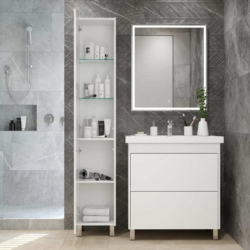 Шкаф-пенал для ванной BRIZ Риччи 35 левый / 360 04-00035-00 01 БЕЛ