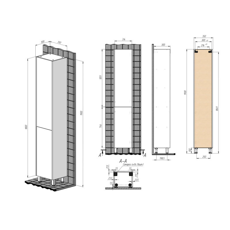 Шкаф-пенал для ванной BRIZ Риччи 35 левый / 360 04-00035-00 01 БЕЛ