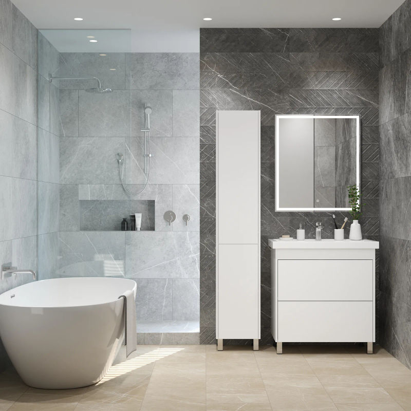 Шкаф-пенал для ванной BRIZ Риччи 35 левый / 360 04-00035-00 01 БЕЛ