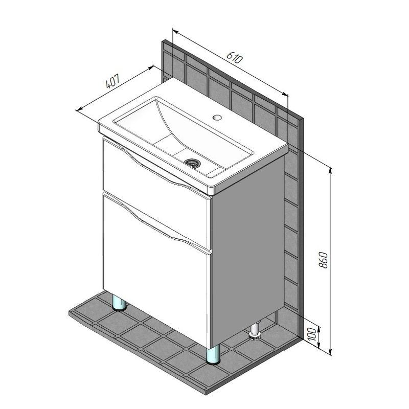 Тумба с раковиной BRIZ Мальта 60 2 ящ. + Фостер / 365 03-08060-06 00 БЕЛ