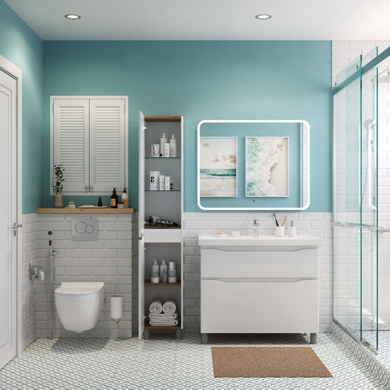 Шкаф-пенал для ванной BRIZ Мальта 35 левый / 365 04-00035-00 01 БЕЛ