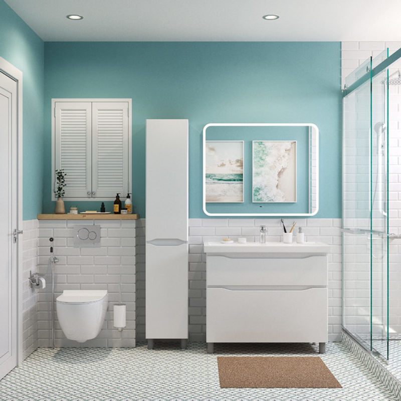 Шкаф-пенал для ванной BRIZ Мальта 35 левый / 365 04-00035-00 01 БЕЛ