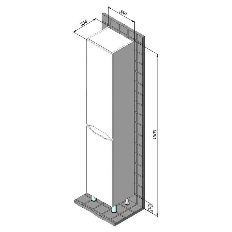 Шкаф-пенал для ванной BRIZ Мальта 35 правый / 365 04-00035-00 02 БЕЛ