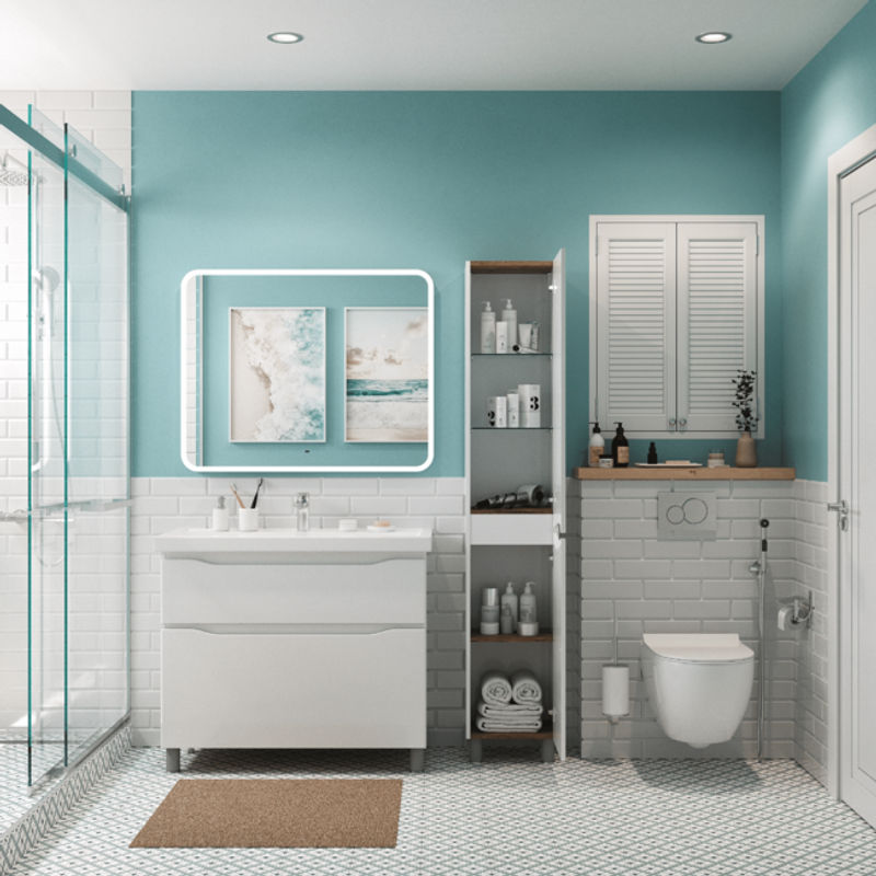 Шкаф-пенал для ванной BRIZ Мальта 35 правый / 365 04-00035-00 02 БЕЛ