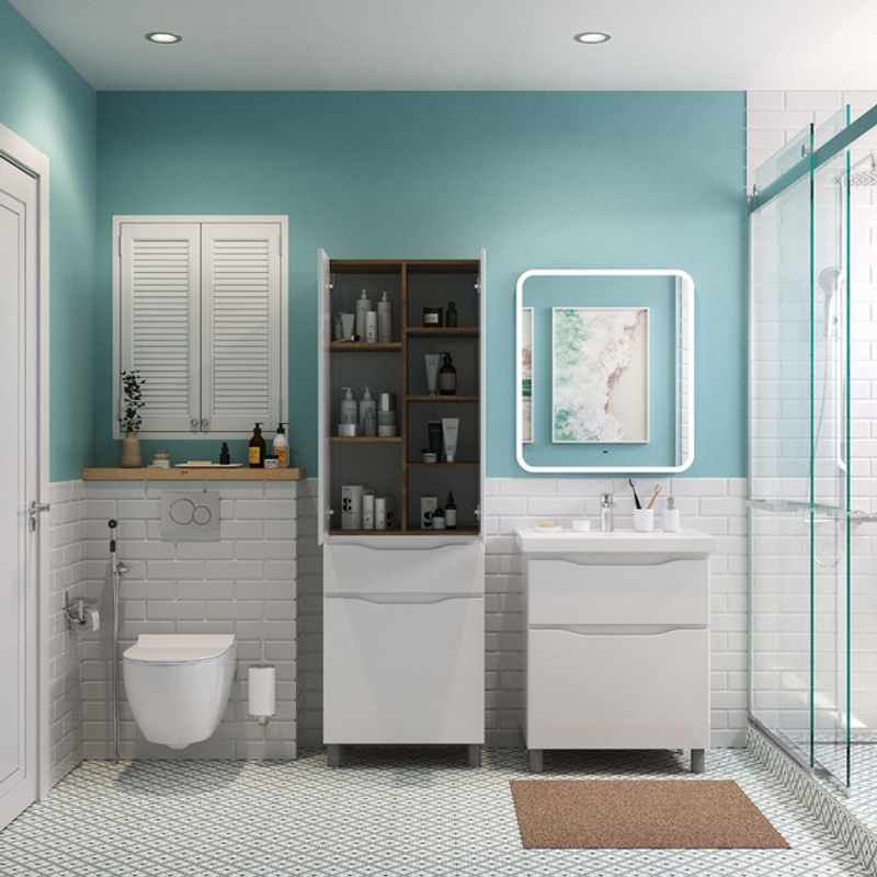 Шкаф-пенал для ванной BRIZ Мальта 60 с б/к / 365 04-02к60-00 00 БЕЛ