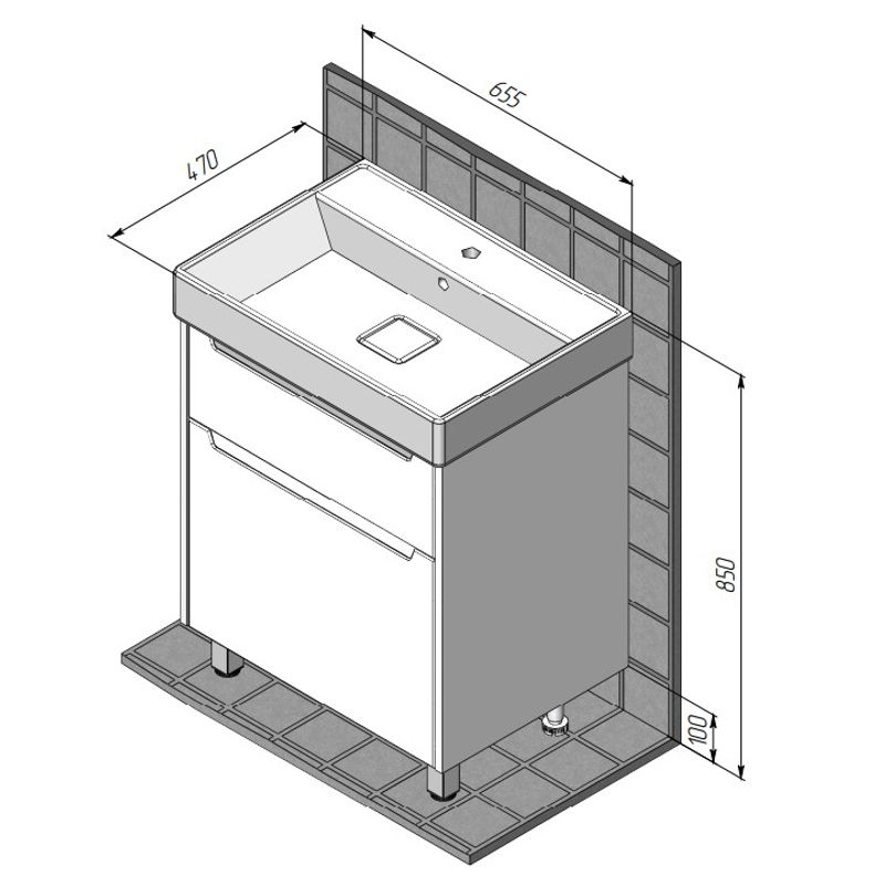 Тумба с раковиной BRIZ Мастер 65 + Вилис / 367 03-08065-17 00 БЕЛ