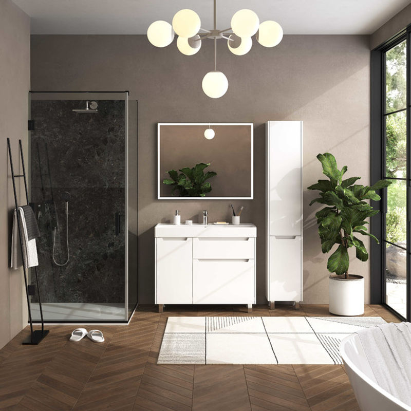 Шкаф-пенал для ванной BRIZ Мастер 35 правый / 367 04-00035-00 02 БЕЛ белый глянец