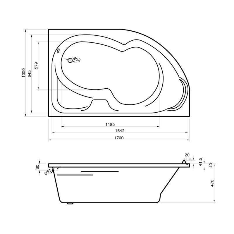 Акриловая ванна Lavinia Boho Grance Hill 3703170R / 170×105 см (правая)