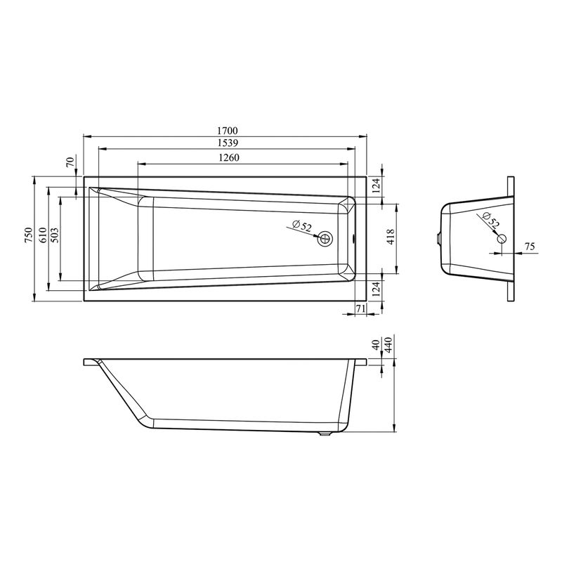 Акриловая ванна Lavinia Boho Rock 37070075 / 170×75 см