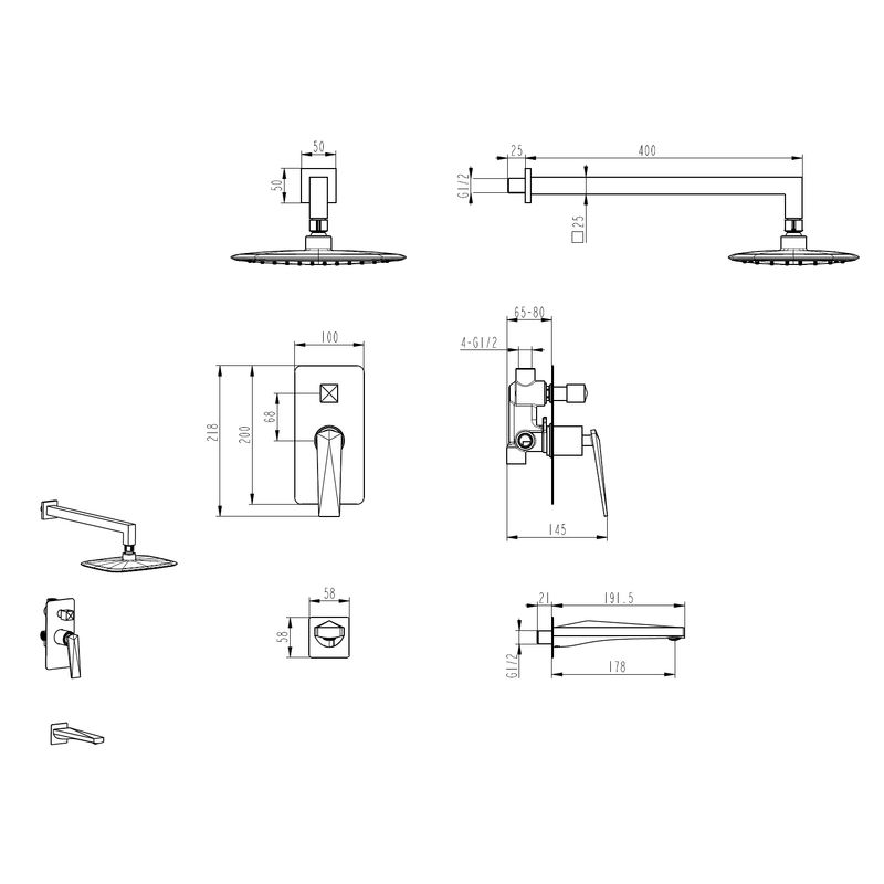 Система для душа скрытого монтажа BOHEME Venturo 374-SGM-2 Shine Gun Metall
