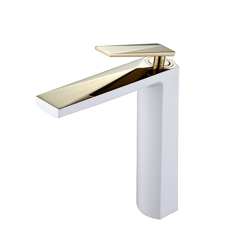 Смеситель для раковины BOHEME Venturo 382-W высокий белый+золото