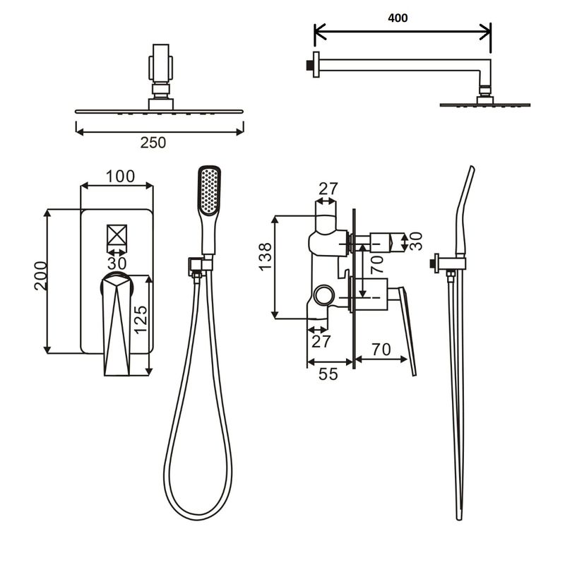 Система для душа скрытого монтажа BOHEME Venturo 384-B черный с золотом