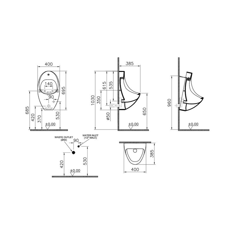 Писсуар Vitra Arkitekt 4106B003-5597 с сенсорным смывом (питание от батарейки)