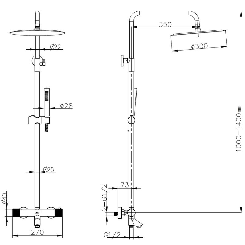 Душевая система BOHEME Uno 468-T-MG матовое золото 30см