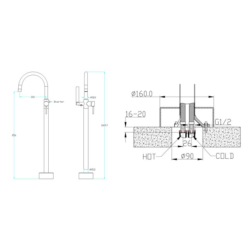 Смеситель для ванны BOHEME Uno 469-BR напольный Bronze