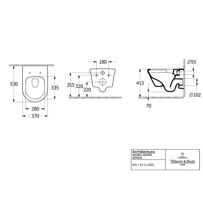 Подвесной унитаз Villeroy&Boch Architectura 4694HR01 37x53 с сиденьем Soft Close