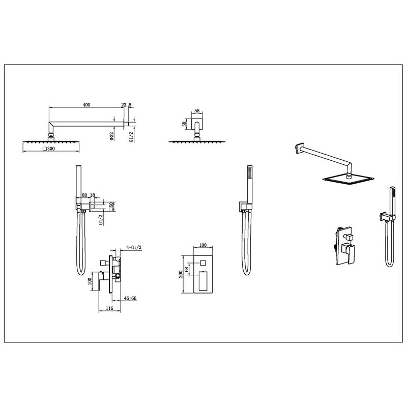 Система для душа скрытого монтажа BOHEME Qubic 474-3-GM Gunmetal