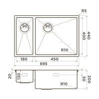 Кухонная мойка из нержавеющей стали Omoikiri Taki 69-2-U/IF-LG-R Side 4993184 (нержавеющая сталь) — 2