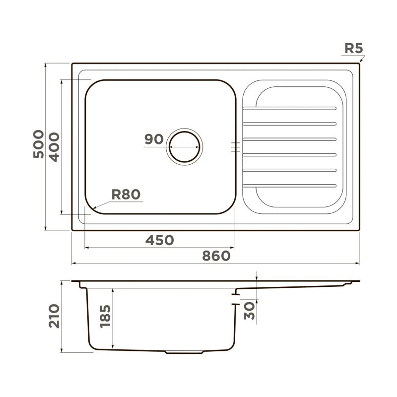 Кухонная мойка из нержавеющей стали Omoikiri Haruna 86-IN 4993451 (нержавеющая сталь)
