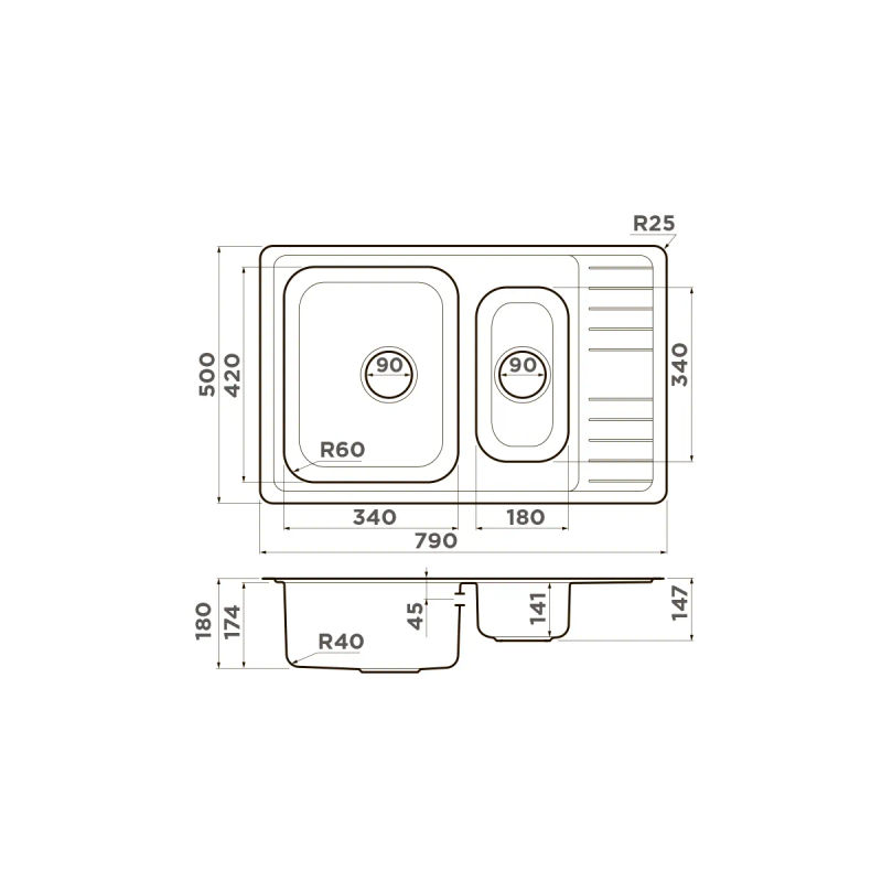 Кухонная мойка из нержавеющей стали Omoikiri Sagami 79-2-IN 4993733 (нержавеющая сталь)