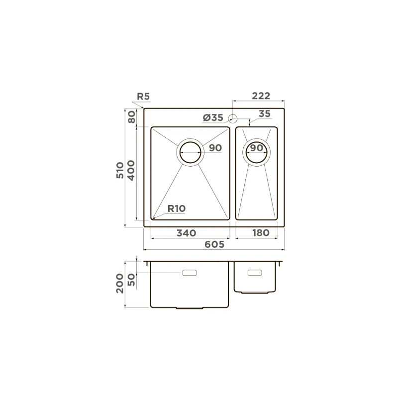 Кухонная мойка из нержавеющей стали Omoikiri Akisame 60-2-IN-L 4993775 (нержавеющая сталь)
