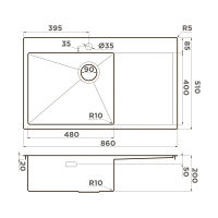 Кухонная мойка из нержавеющей стали Omoikiri Akisame 86-LG-L Side 4997045 (светлое золото) — 2