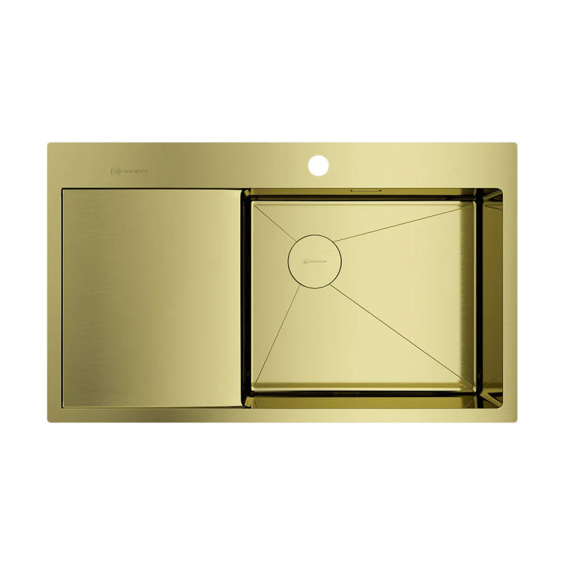 Кухонная мойка из нержавеющей стали Omoikiri Akisame 86-LG-R Side 4997046 (светлое золото)