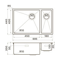 Кухонная мойка из нержавеющей стали Omoikiri Taki 69-2-U/IF-LG-L Side 4997051 (нержавеющая сталь) — 2