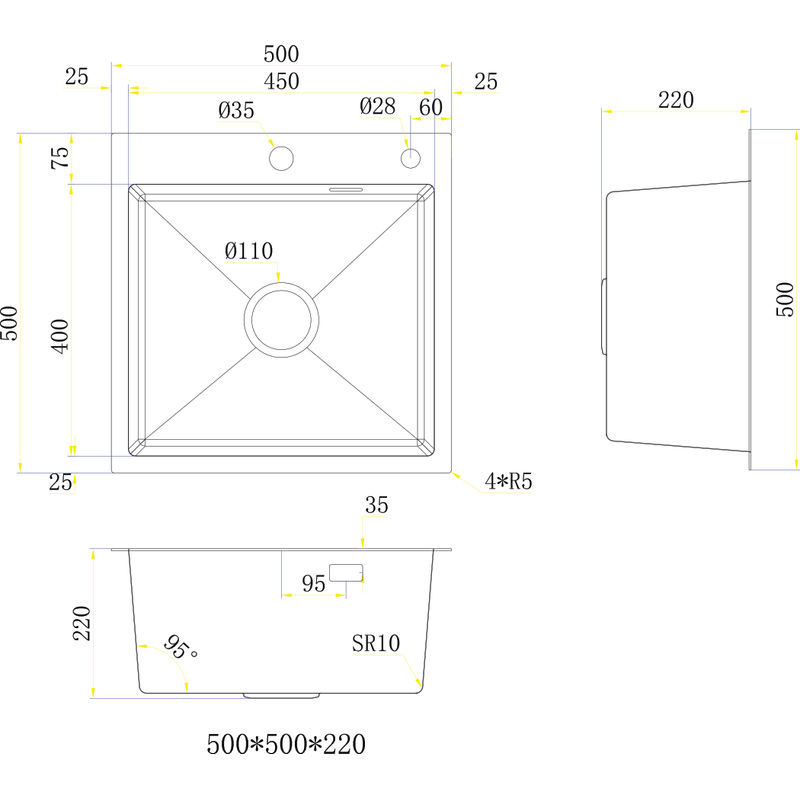Кухонная мойка из нержавеющей стали BLANTEK LS-5050HN Honeycomb Nano black (+ 500B40B) 5050224