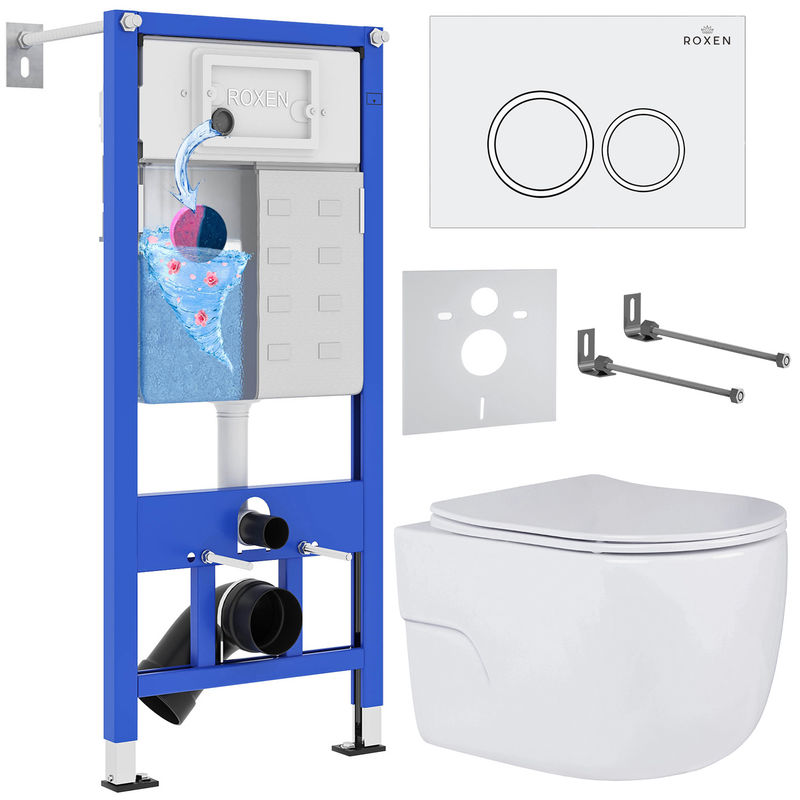 Унитаз подвесной с инсталляцией Roxen StounFix Dual Fresh 505547 6 в 1 (состоит из: 710200, Santi 410260W, 530155-01)