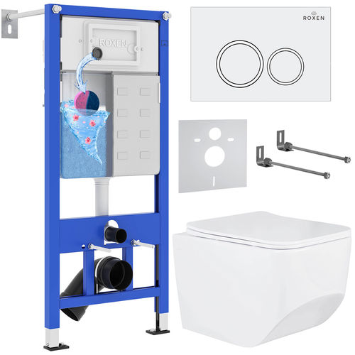 Унитаз подвесной с инсталляцией Roxen StounFix Dual Fresh 506177 6 в 1 (состоит из: 710200, Santi 410260W, 530145-01)